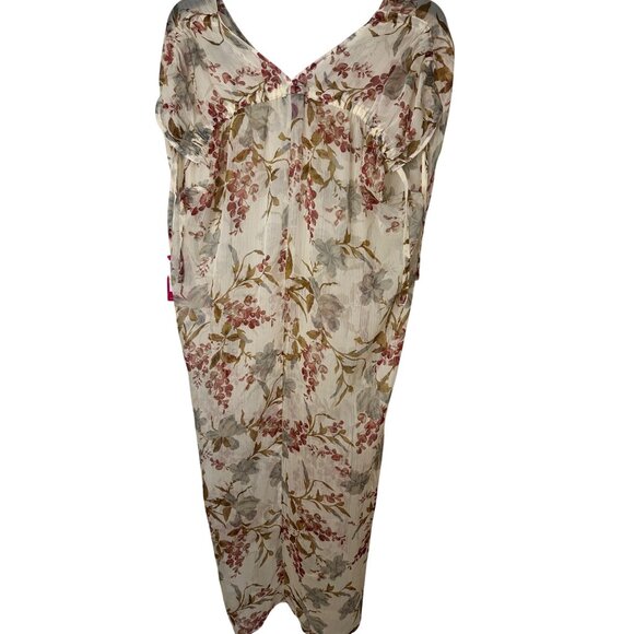 NWT Vince Camuto Medium Floral Sheer Coverup Dress With Tie Sleeves & V-Neck - Picture 5 of 6